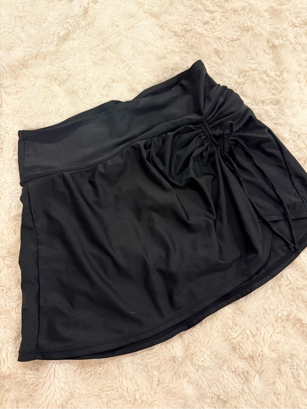 Black Drawstring Ruched Active swim Skort - Women L
